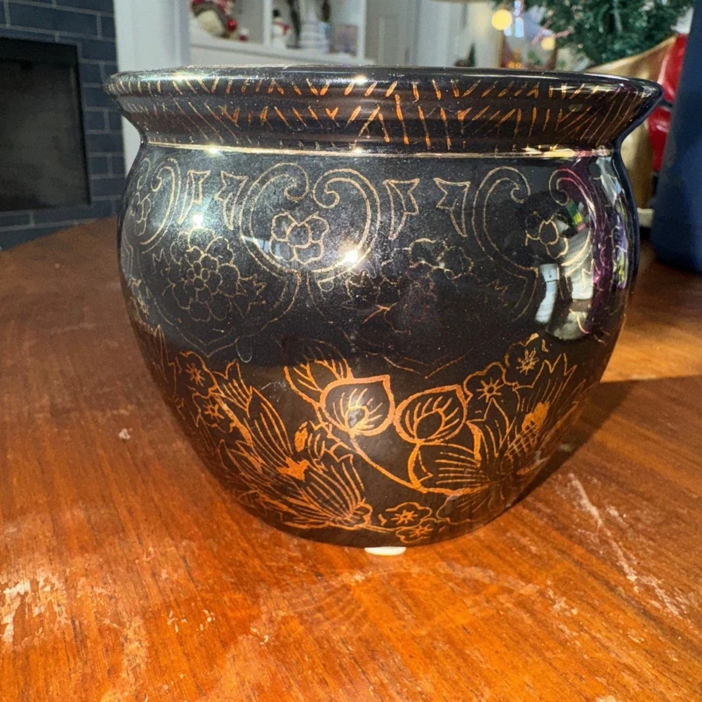 Vintage Lemax Gold‎ Black Bowl Vase Decorative Piece RARE OLA50